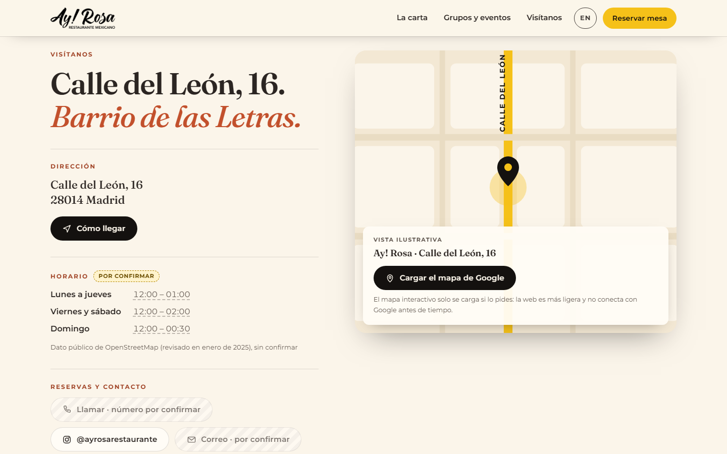 Nueva web: No dice cuándo abre ni dónde está